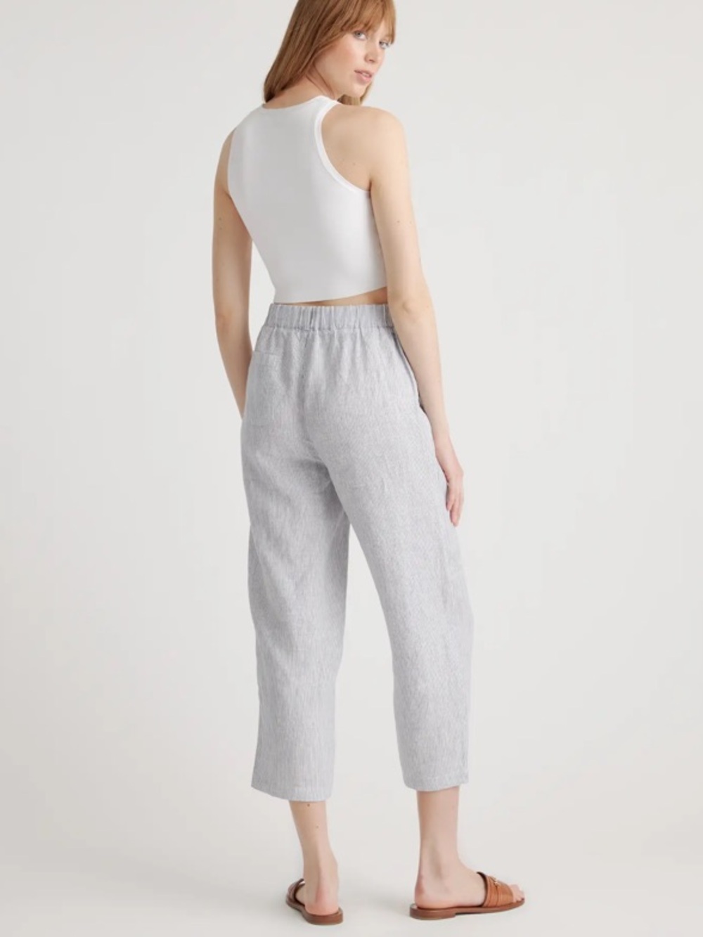 Quince 100% European linen striped pants elastic waist size medium
